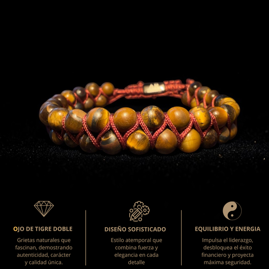 Pulsera doble de piedras redondas OJO DE TIGRE para hombre