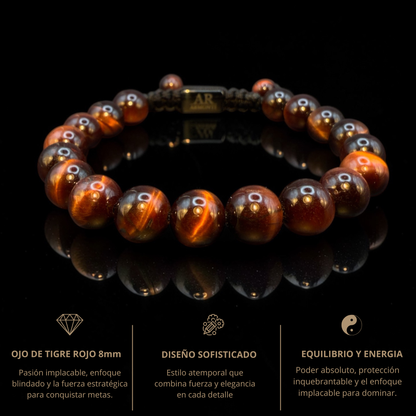 Pulsera de piedra redonda OJO DE TIGRE ROJO para hombre