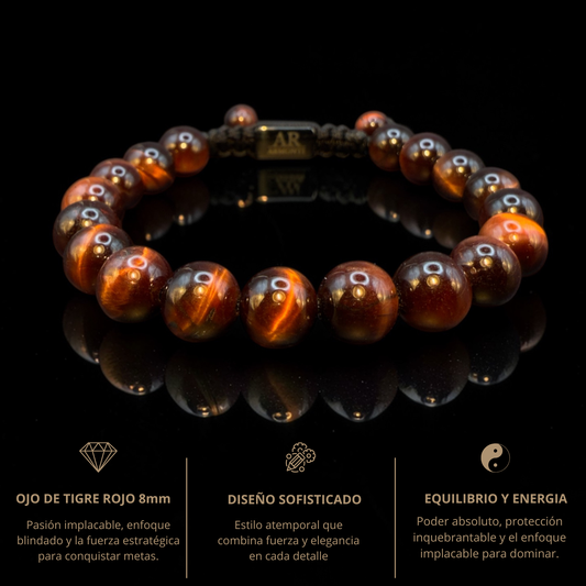 Pulsera de piedra redonda OJO DE TIGRE ROJO para hombre