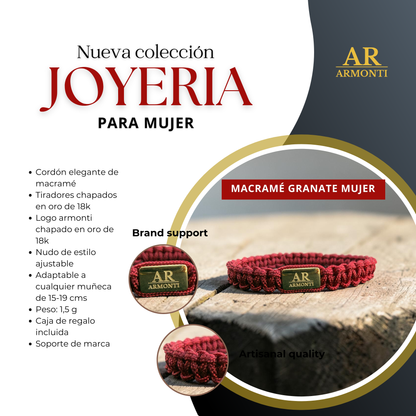 Pulsera granate de MACRAMÉ mujer