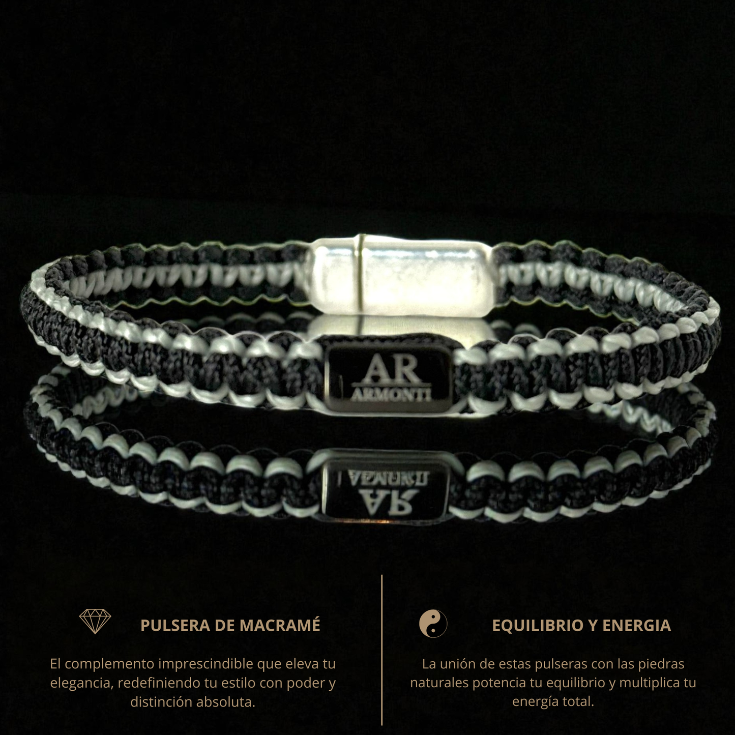 Pulsera MACRAMÉ Negra y gris hombre