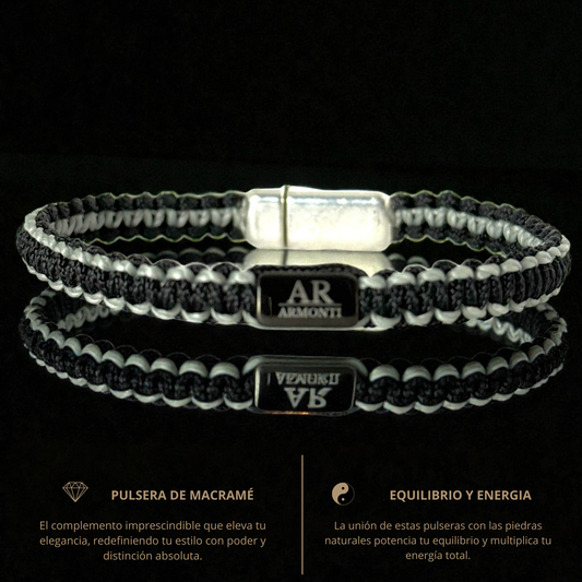 Pulsera MACRAMÉ Negra y gris hombre