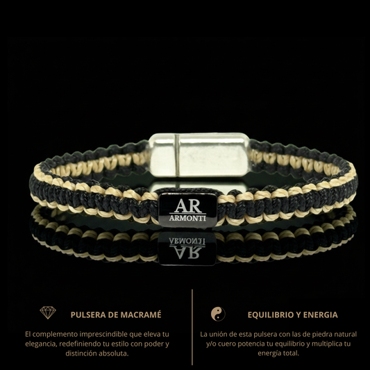 Pulsera MACRAMÉ Negra y beige hombre