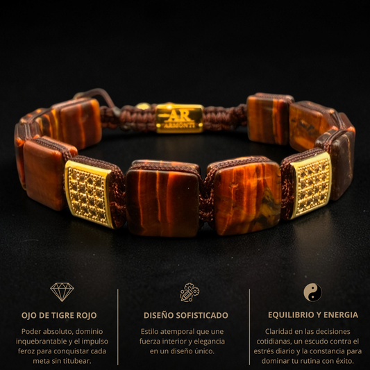 Pulsera de ojo de tigre rojo cuadrada hombre