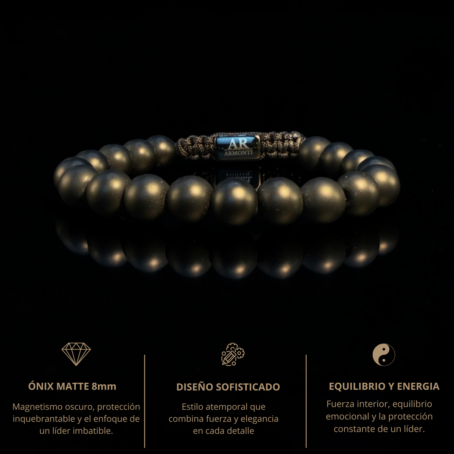 Pulsera piedra redonda ONIX MATTE para HOMBRE