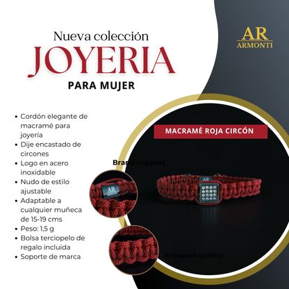 Pulsera roja MACRAMÉ CIRCONITA para mujer