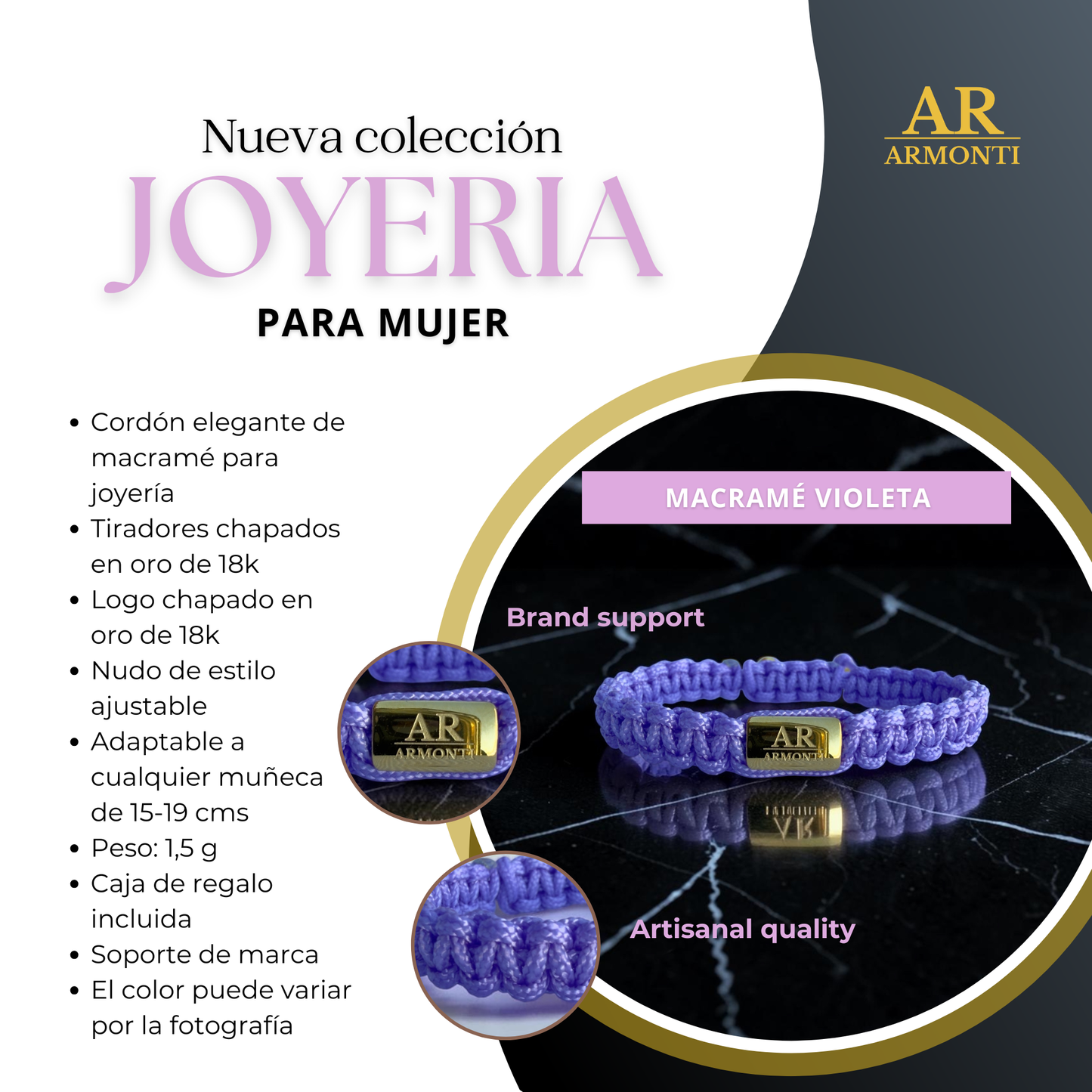Pulsera violeta de MACRAMÉ mujer