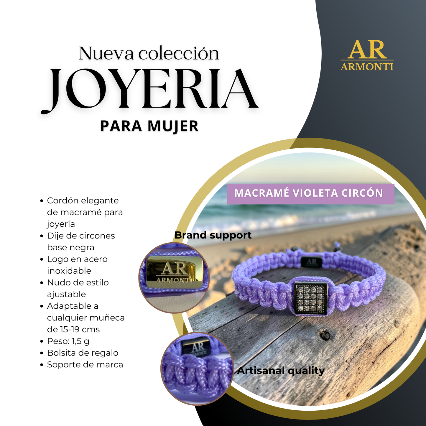 Pulsera violeta MACRAMÉ CIRCONITA para mujer
