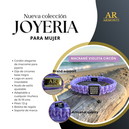 Pulsera violeta MACRAMÉ CIRCONITA para mujer