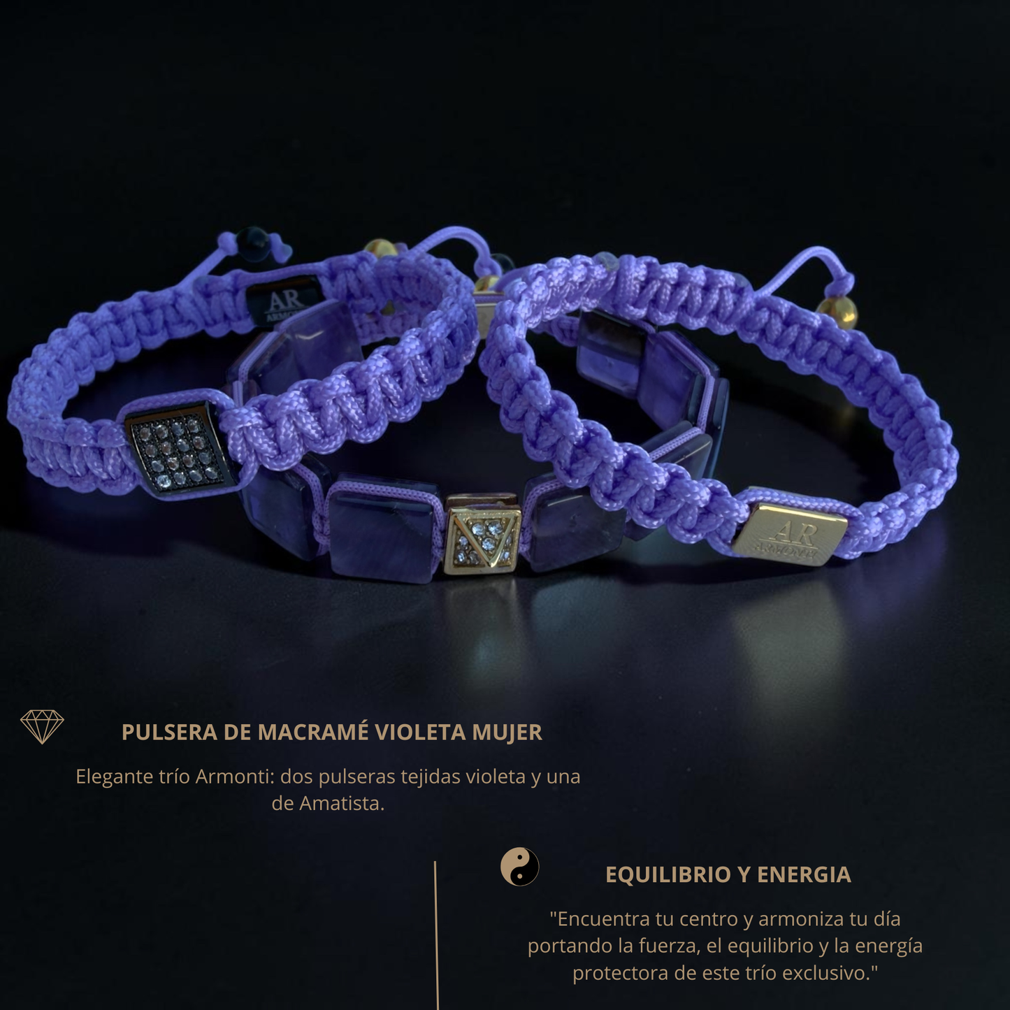 Pulsera violeta MACRAMÉ CIRCONITA para mujer