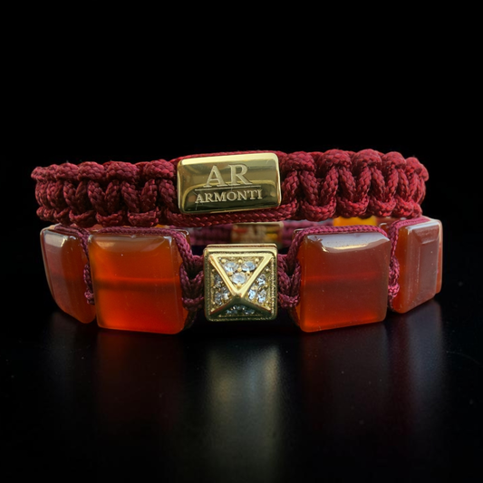 Set Pulsera Ágata Roja y Macramé para mujer