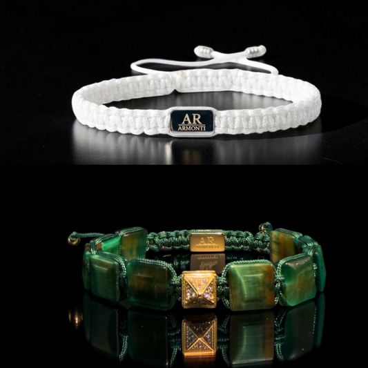 Set de Pulseras de Ojo de Tigre Verde y Macramé para Mujer