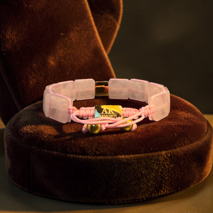 Rose quartz FLAT STONE bracelet for women