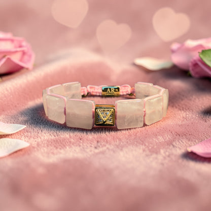 Rose quartz FLAT STONE bracelet for women