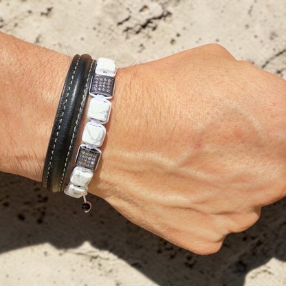 Pulsera piedra natural Howlita hombre