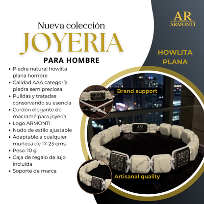 Pulsera piedra natural Howlita hombre