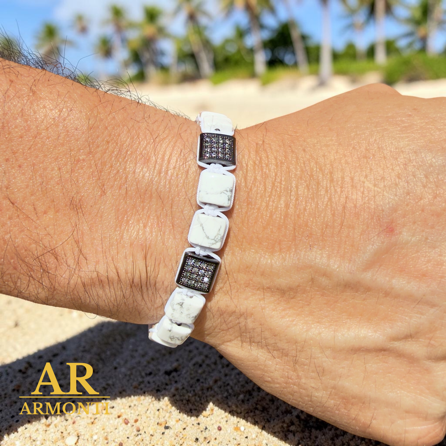 Pulsera piedra natural Howlita hombre