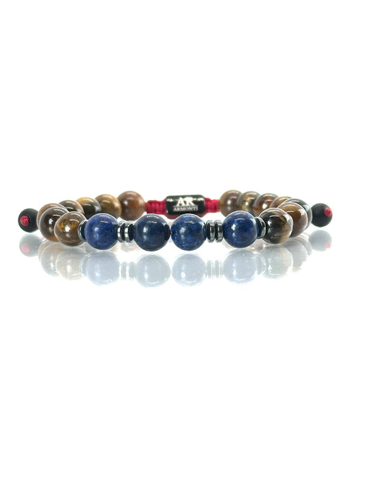 Pulsera de piedras redondas OJO DE TIGRE con LAPISLÁZULI y HEMATITA mujer