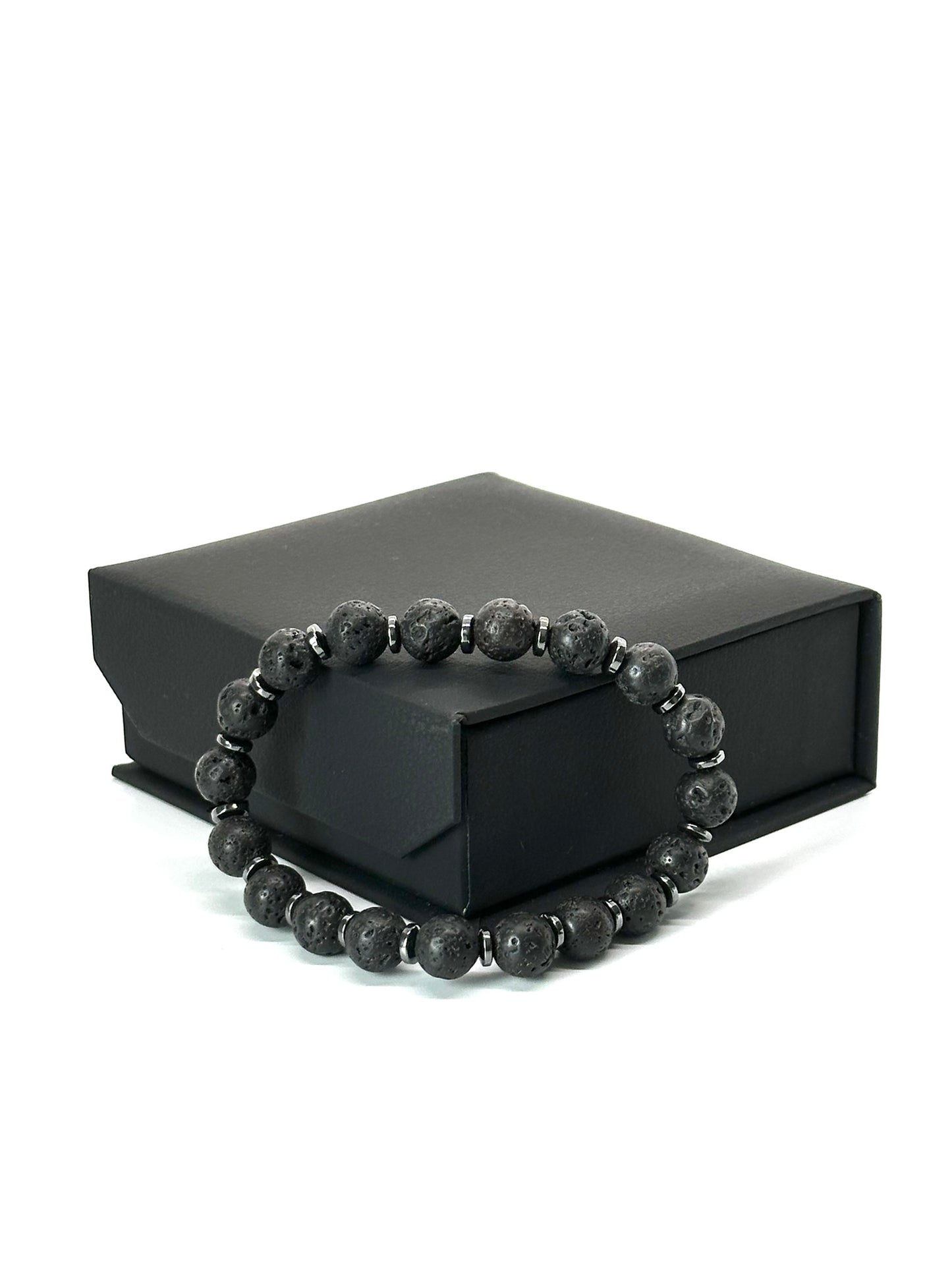 Pulsera LAVA VOLCANICA y HEMATITA mujer