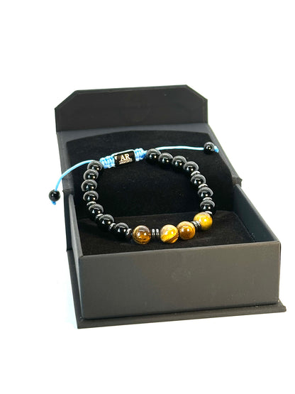 Pulsera ONIX con OJO DE TIGRE y HEMATITA mujer