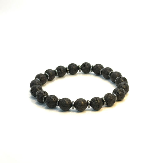 Pulsera LAVA VOLCANICA y HEMATITA mujer