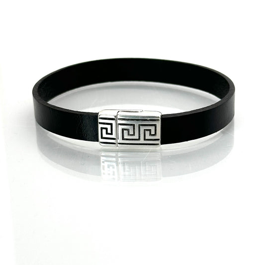 Pulsera CUERO Negro PLANO hombre