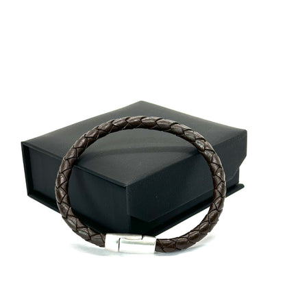 Pulsera Armonti | Joyería Artesanal para hombre | cuero italiano natural trenzado y plata&nbsp;| cuero trenzado y plata