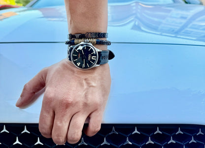 Pulsera Armonti para Hombre | Cuero Italiano Trenzado y Plata 925 | Artesanía con Carácter