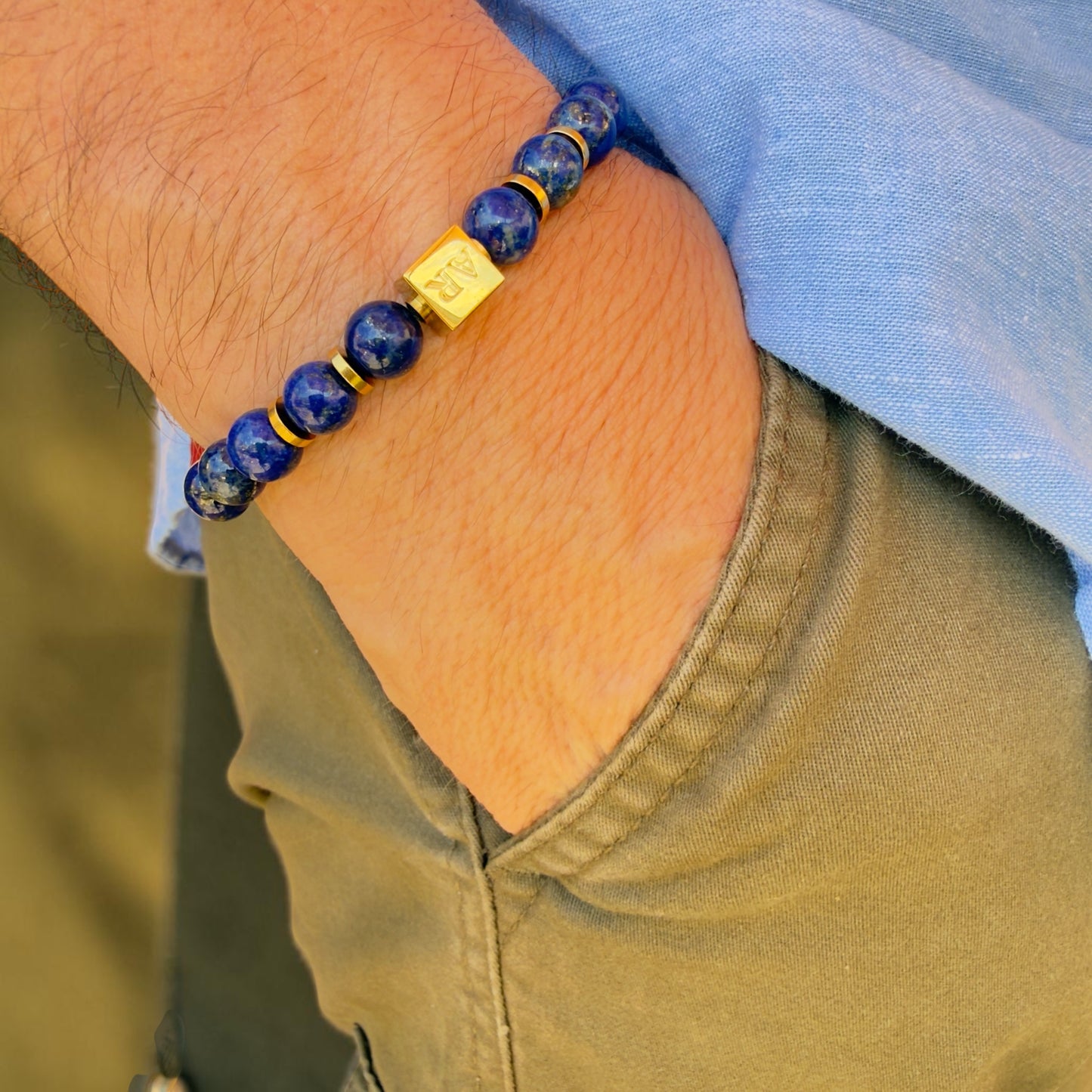 Pulsera lapislázuli 8mm hombre