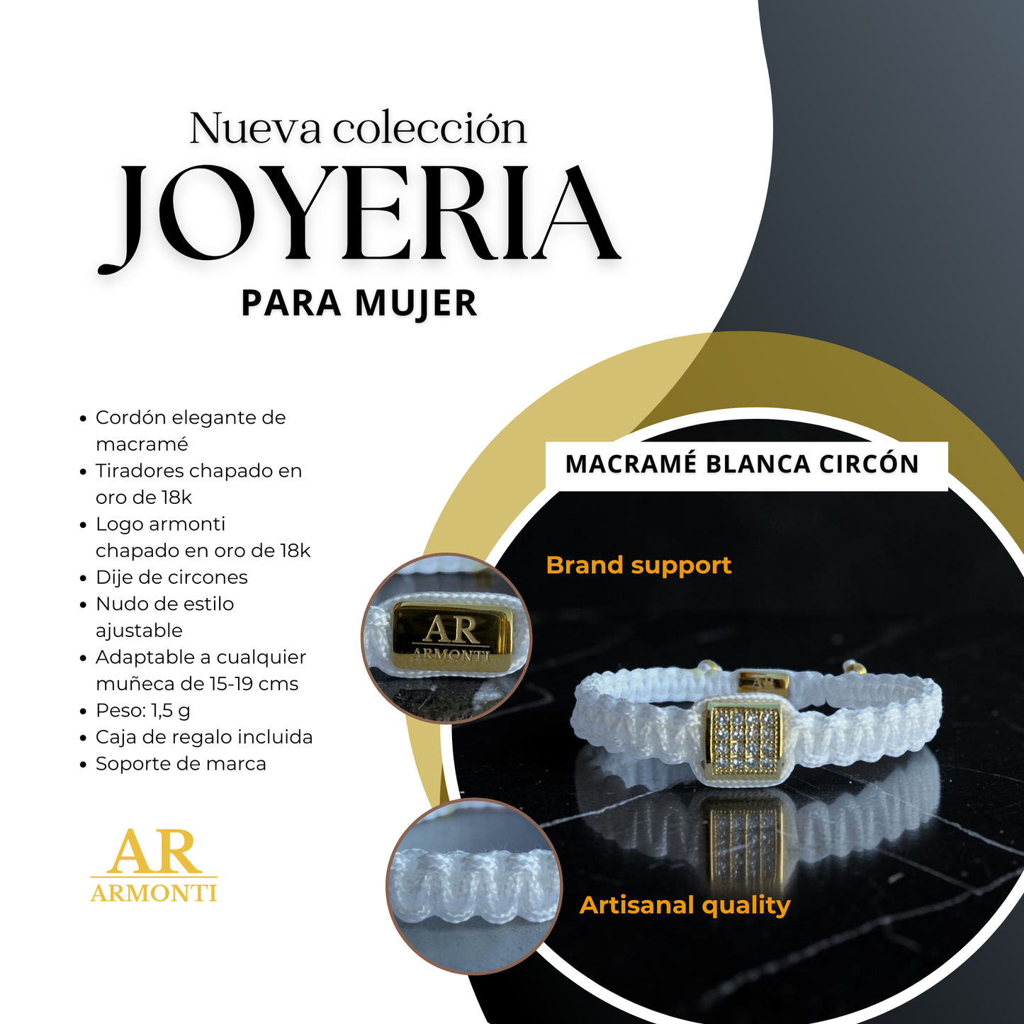 Pulsera blanca MACRAMÉ CIRCONITA para mujer