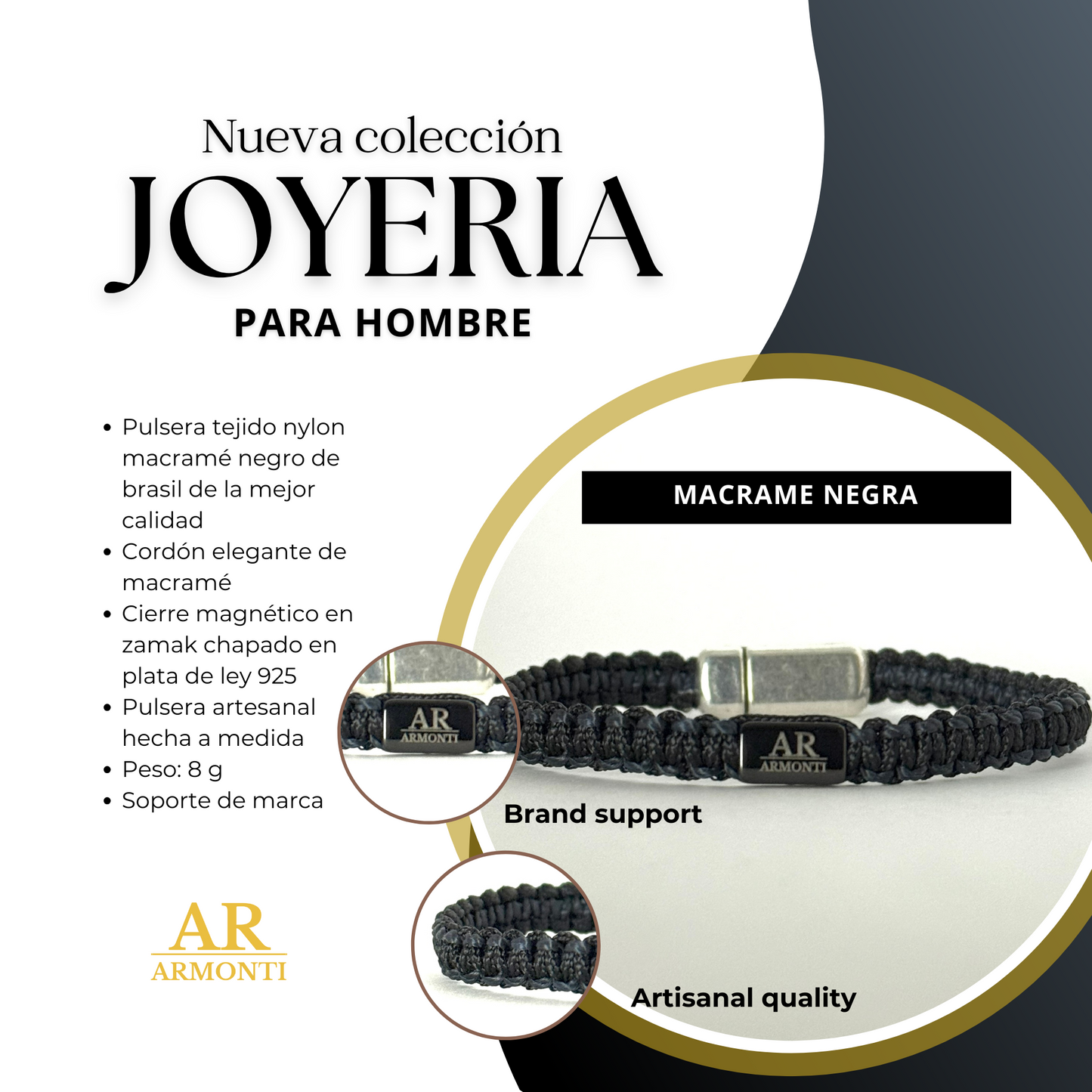 Pulsera MACRAMÉ negra hombre