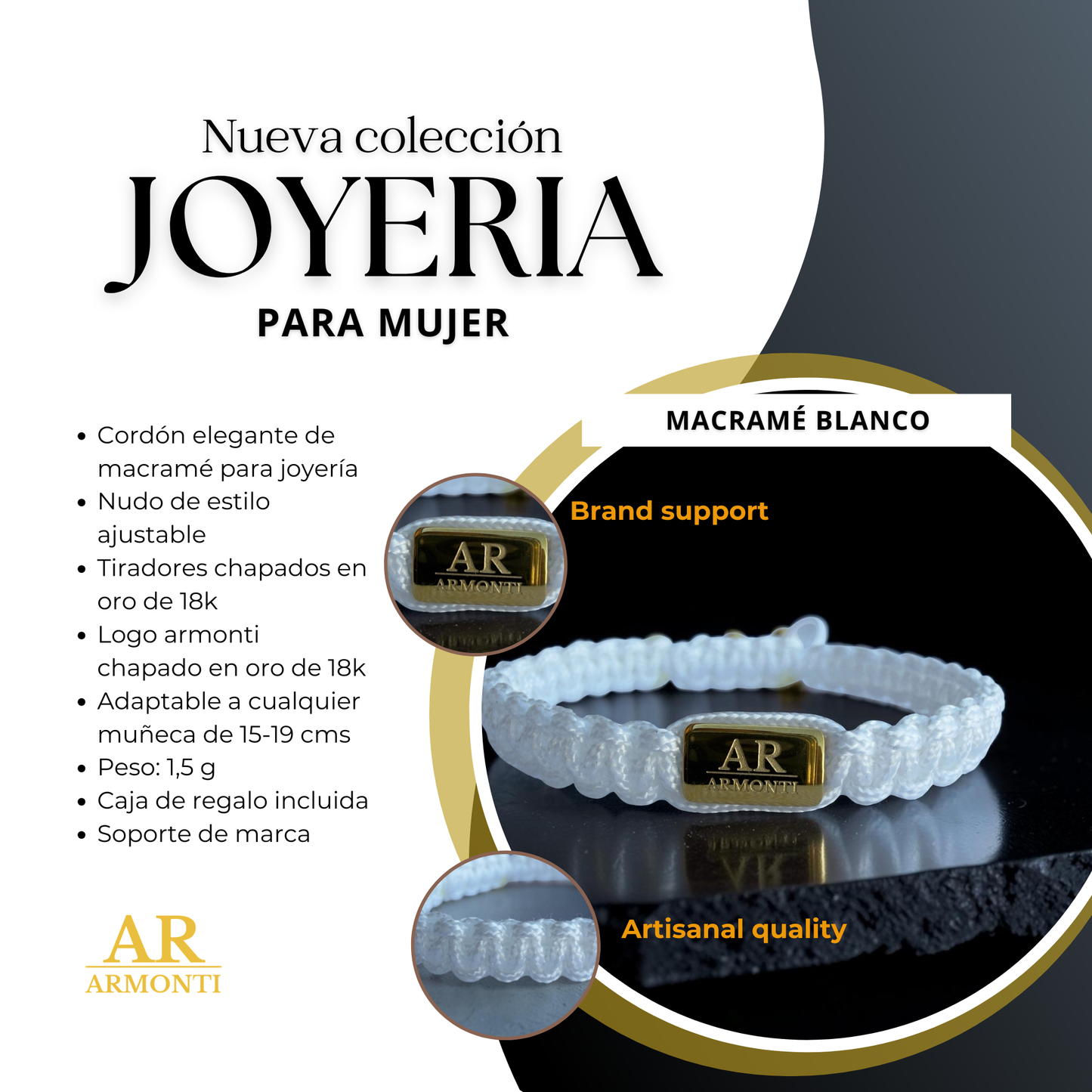Pulsera blanca de MACRAMÉ para mujer