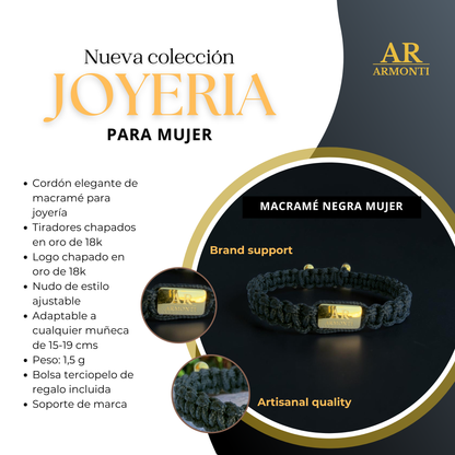 Pulsera negra macramé logo mujer