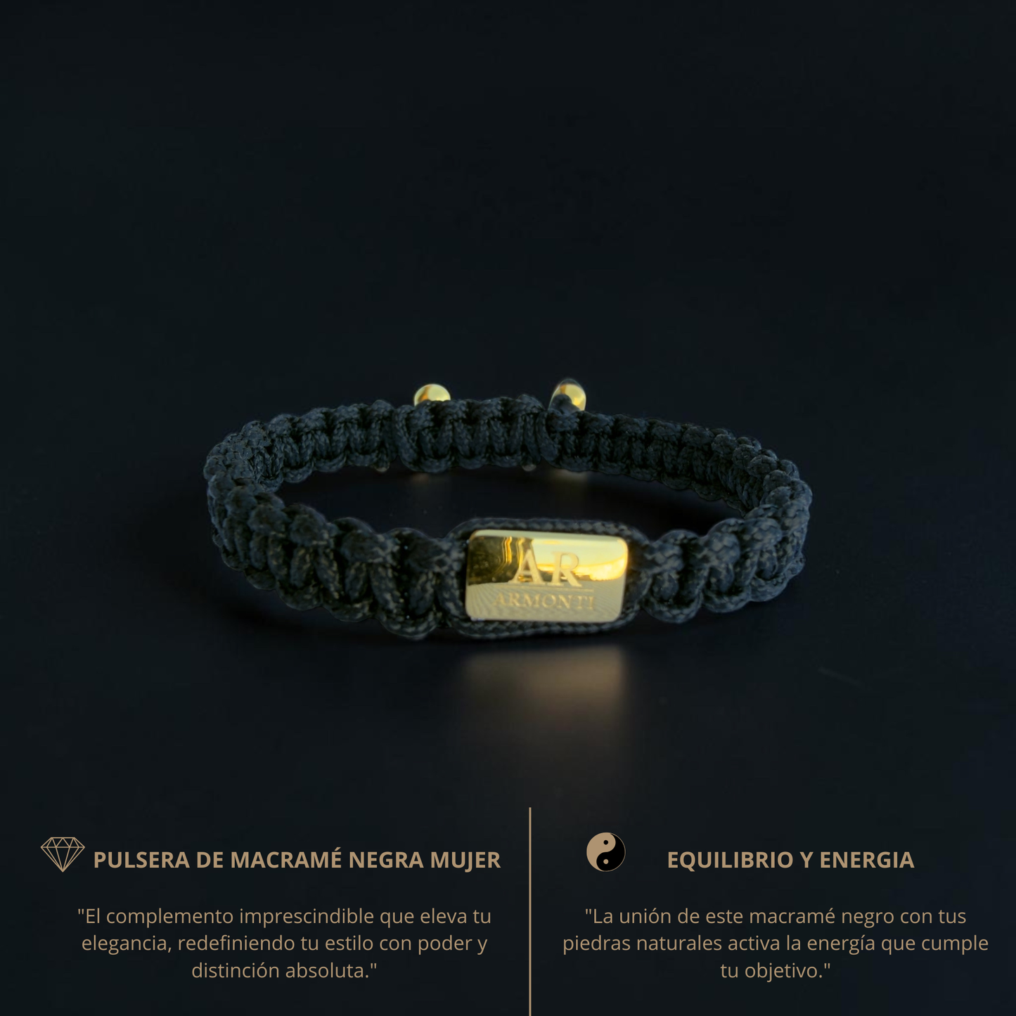 Pulsera negra macramé logo mujer