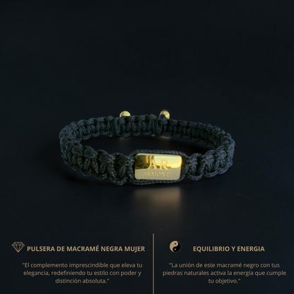 Pulsera negra macramé logo mujer