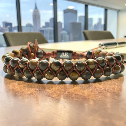 Men's Tiger's Eye Double Round Stone Bracelet