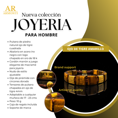 Pulsera OJO DE TIGRE amarilla cuadrada para hombre