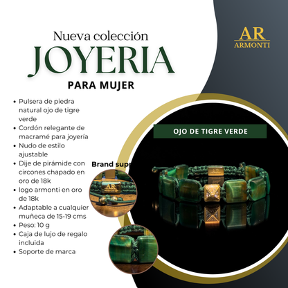 Green tiger's eye FLAT STONE bracelet for women