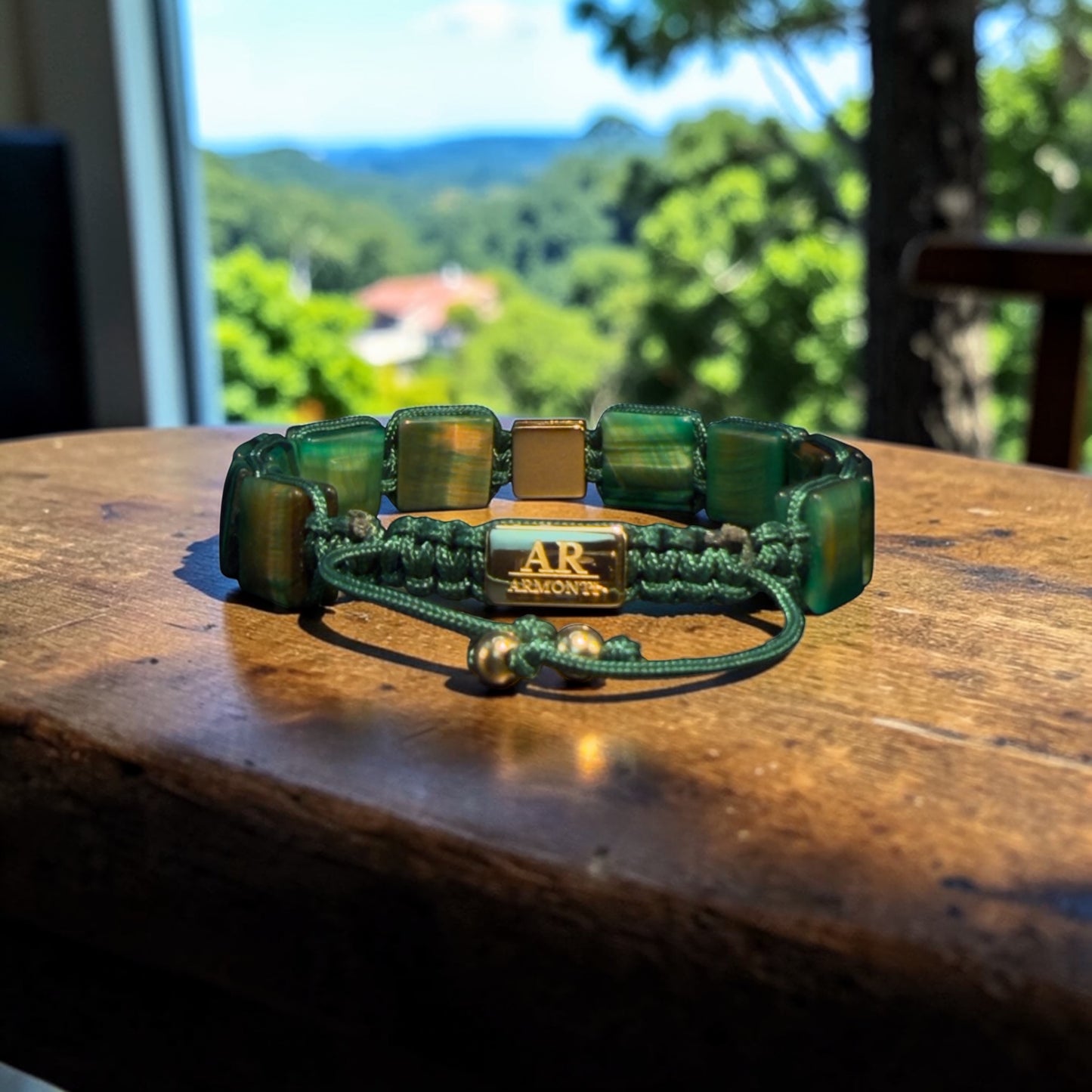Green tiger's eye FLAT STONE bracelet for women