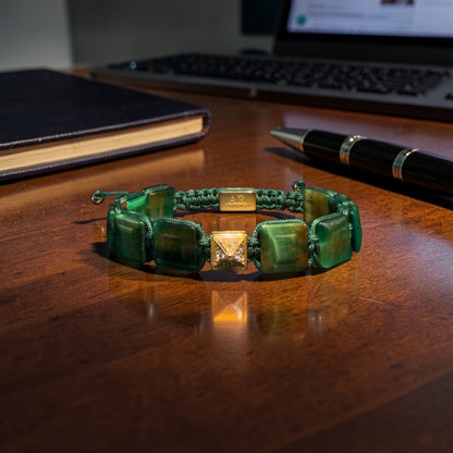 Green tiger's eye FLAT STONE bracelet for women