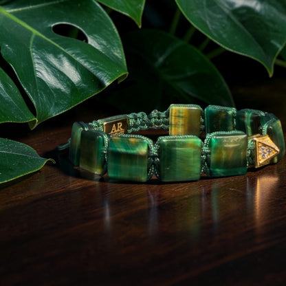Green tiger's eye FLAT STONE bracelet for women