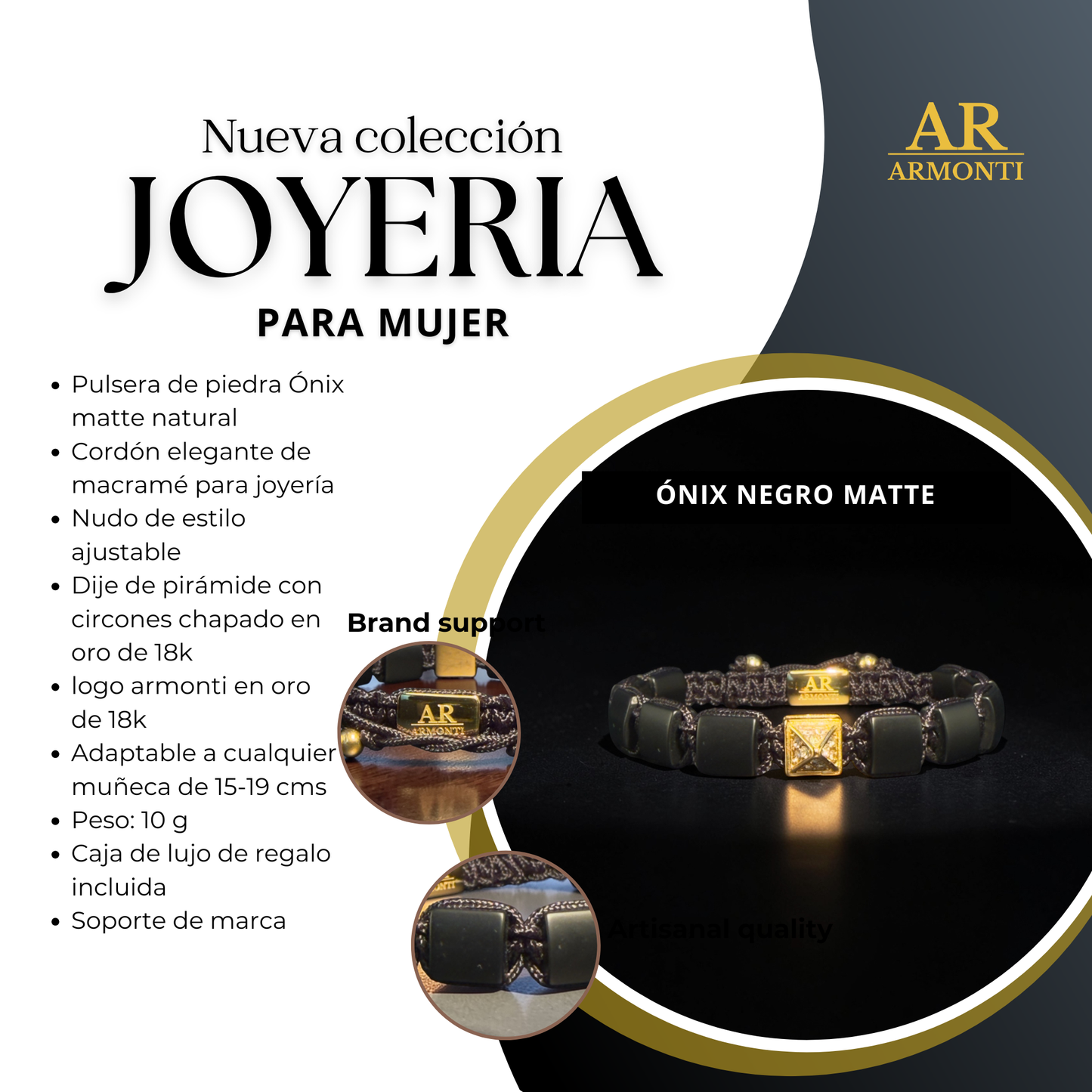 Matte Onyx women's bracelet: Power, dominance and elegance