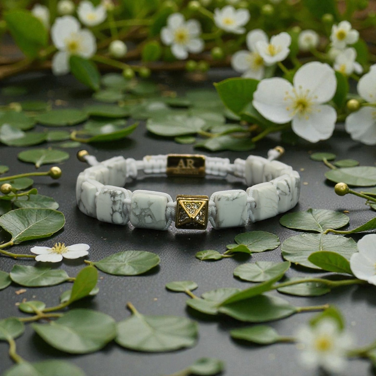 White howlite bracelet with FLAT STONES for women