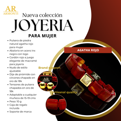 Set Pulsera Ágata Roja y Macramé para mujer