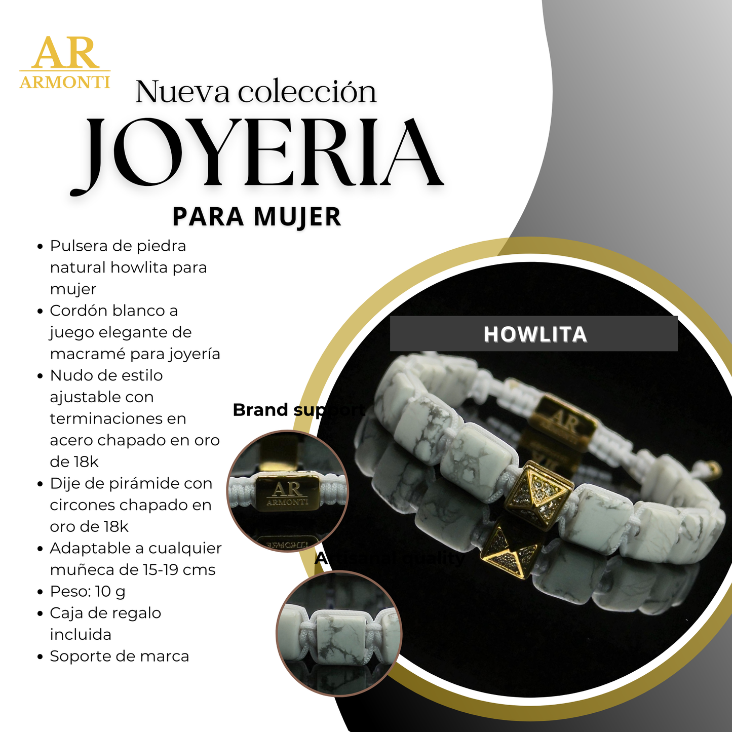 White howlite bracelet with FLAT STONES for women