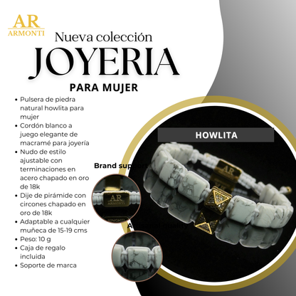 White howlite bracelet with FLAT STONES for women