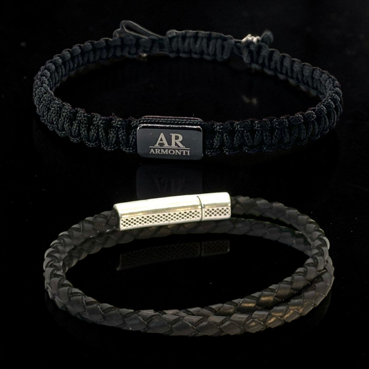 Set de cuero negro y macramé hombre