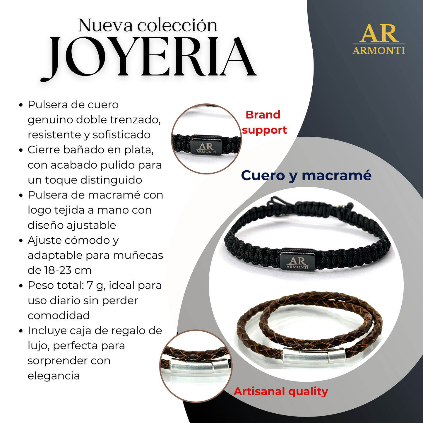 Pulsera de Cuero marrón trenzado y Macramé: Elegancia y Estilo Atemporal