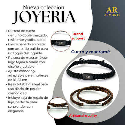 Pulsera de Cuero marrón trenzado y Macramé: Elegancia y Estilo Atemporal