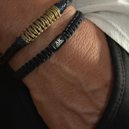 Pulsera en cuero trenzado italiano y macramé de 6mm para hombre